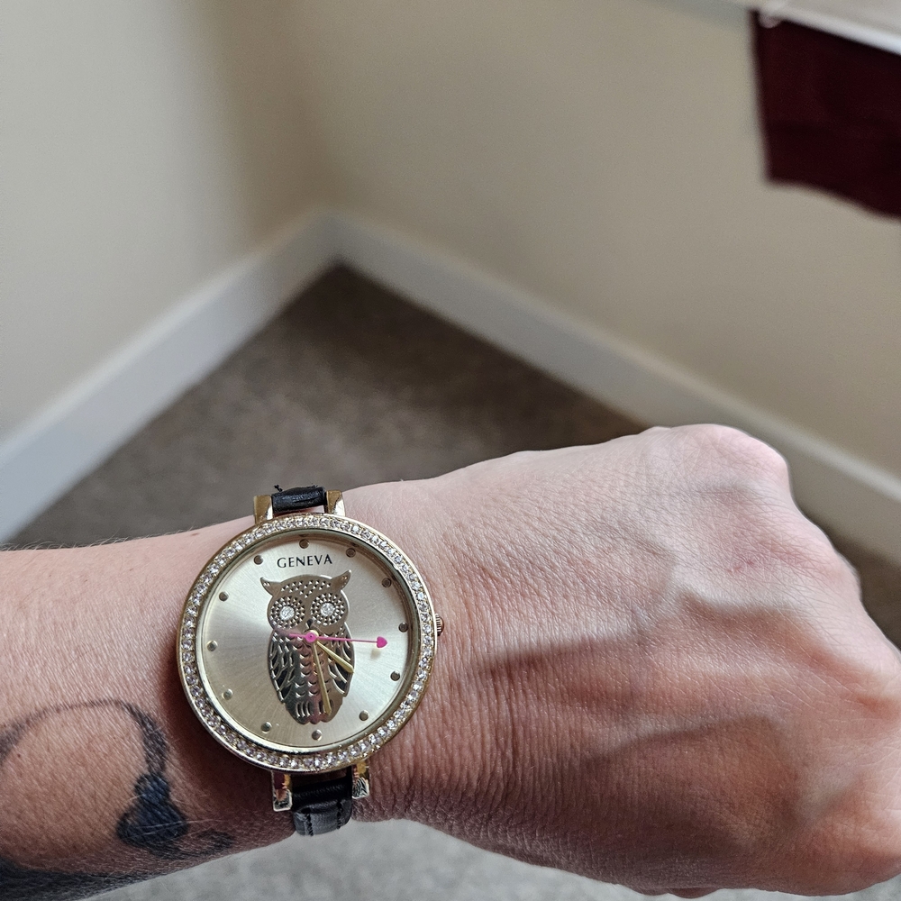 Geneva Owl Design Watch with Black Strap